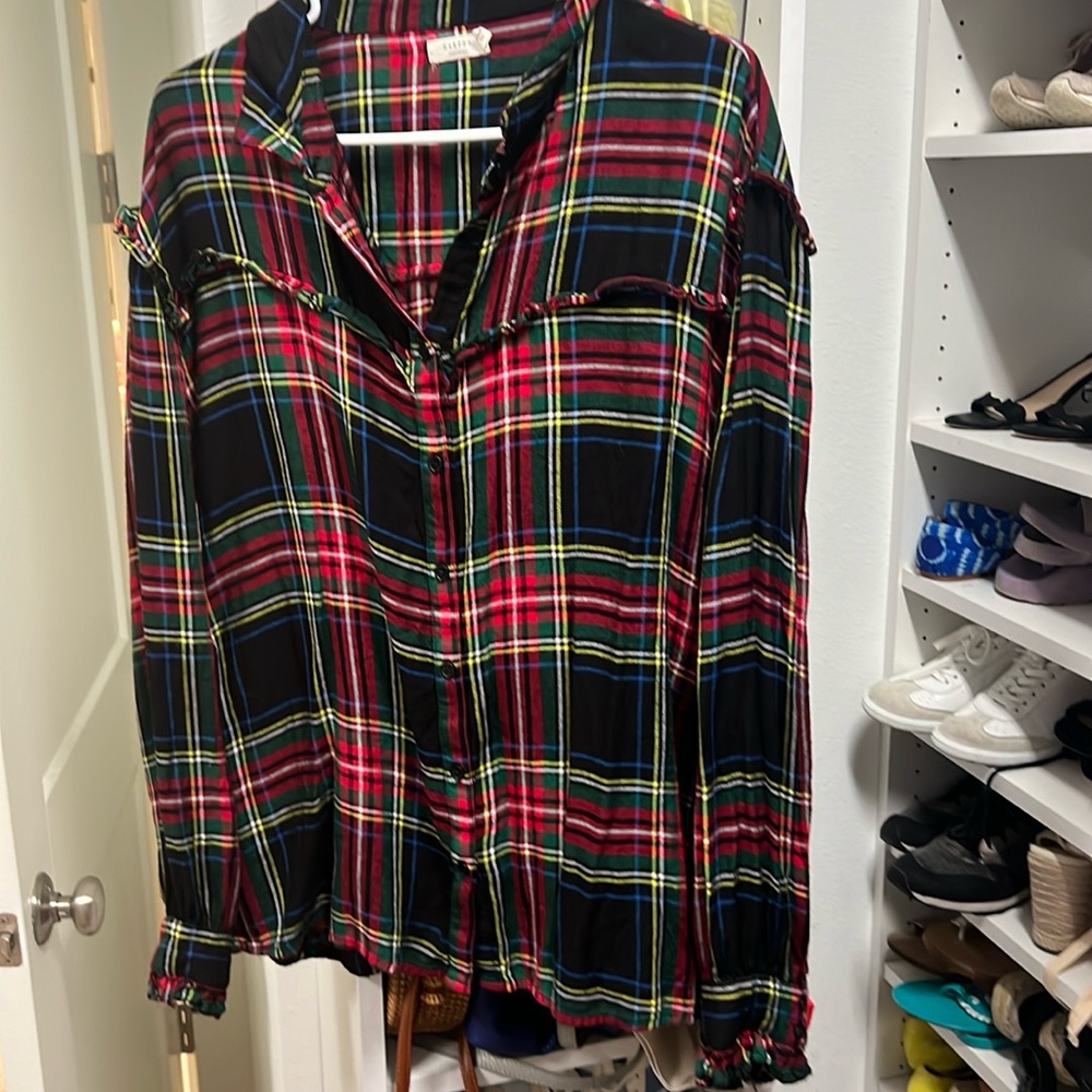 Christmas flannel top with fringe detail size large